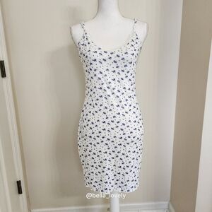 Floral Print Sleeveless Dress Lace And Lettuce Trim Accents